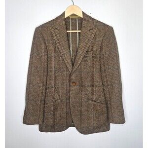 PHINEAS COLE Tweed Wool Jacket 36 Short 1-Button Peak Lapel Houndstooth Check